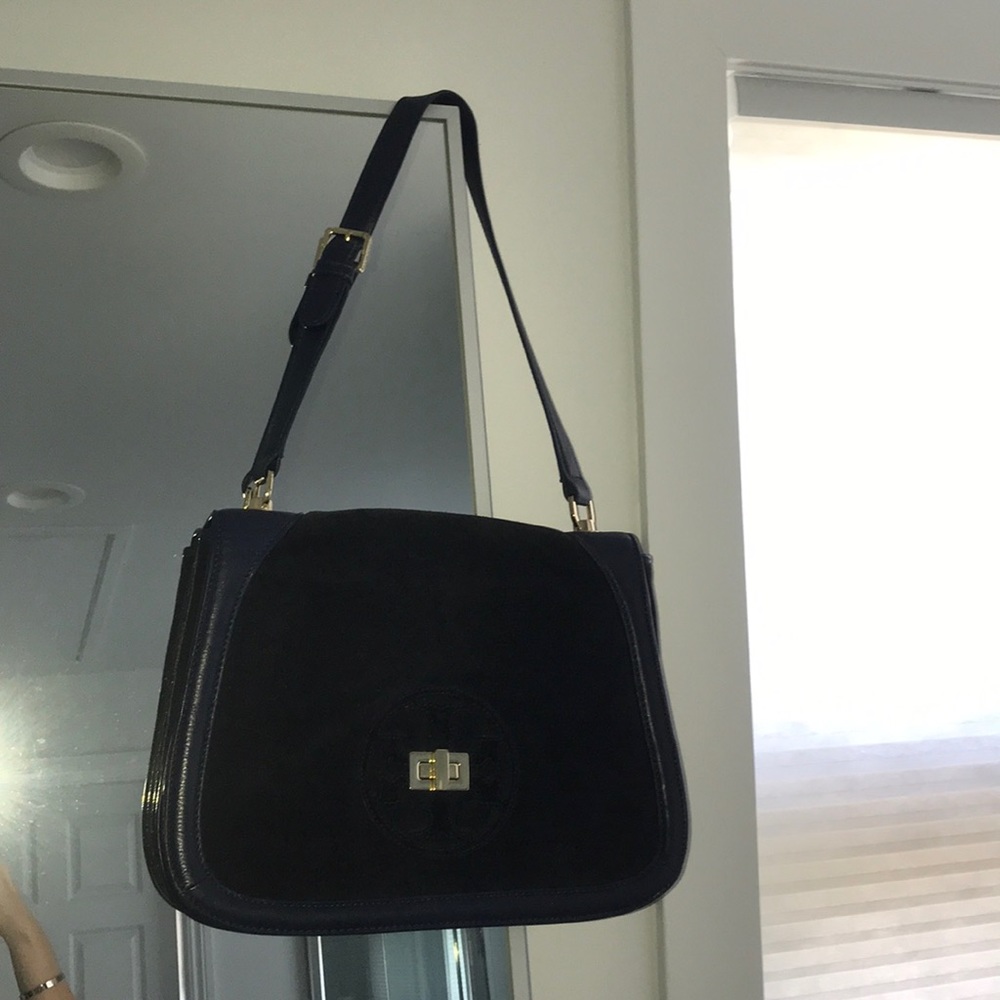 Navy Suede and Leather Tory Burch Purse